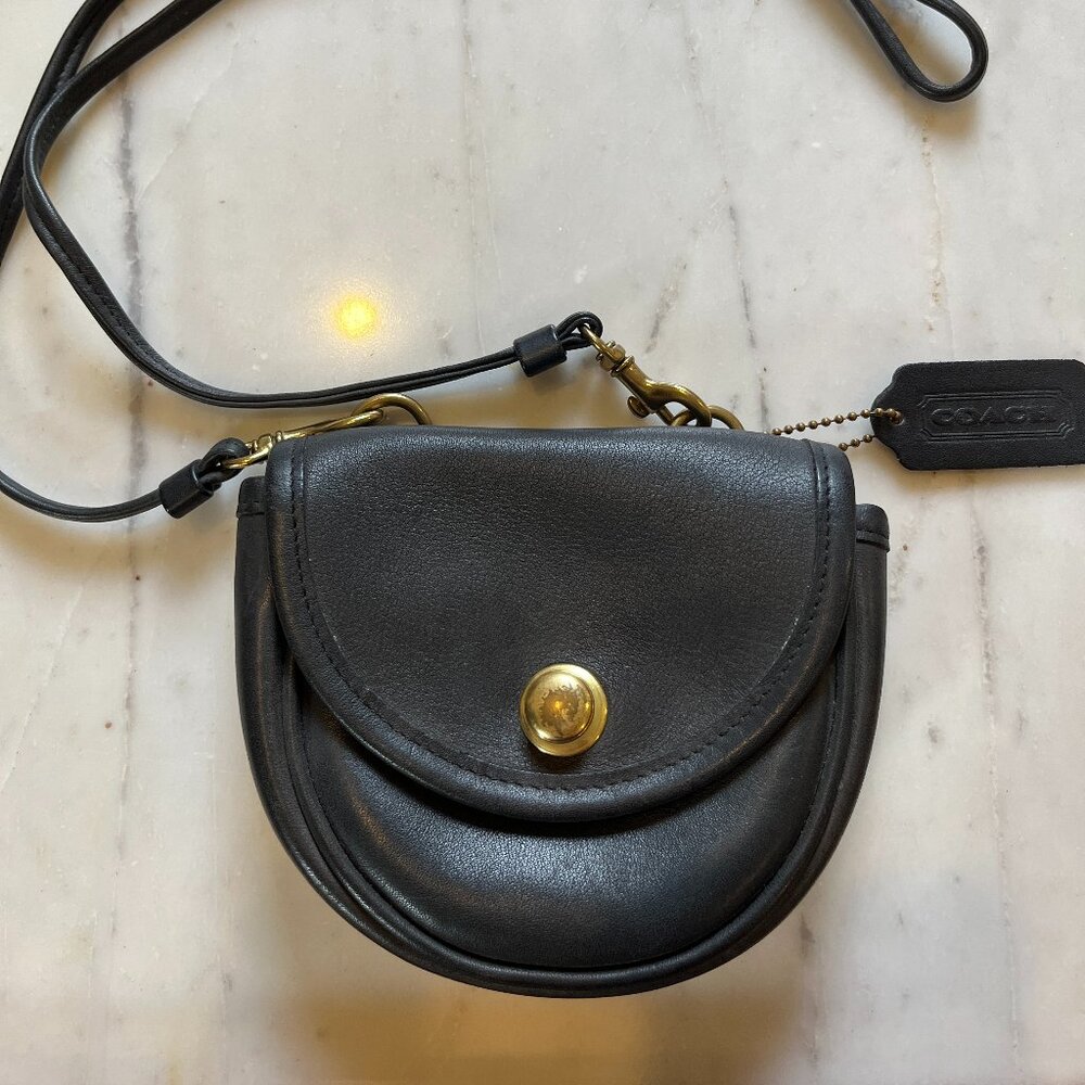 Vintage Coach authentic black leather mini saddle bag